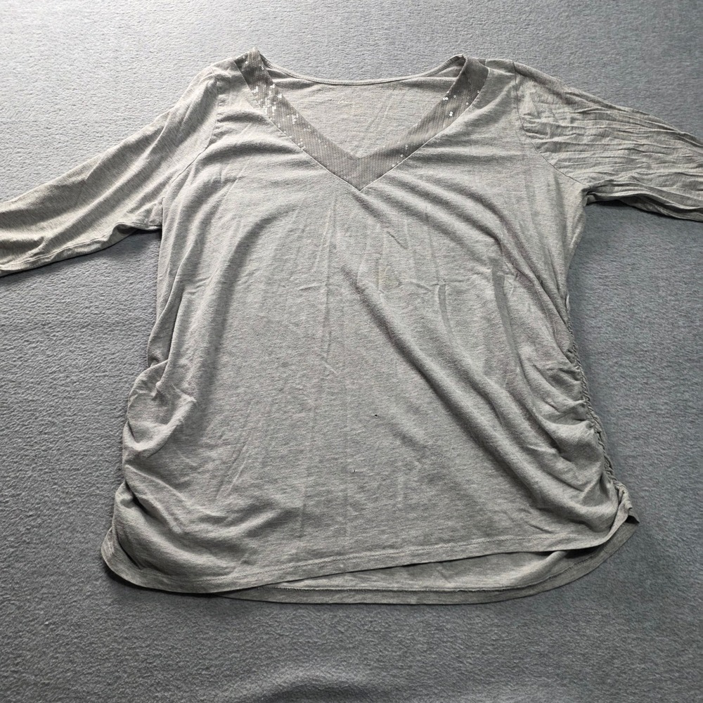 Lane Bryant Womens Size 18 20 Gray V‎ Neck Ruched Top Long Sleeve Plus Size